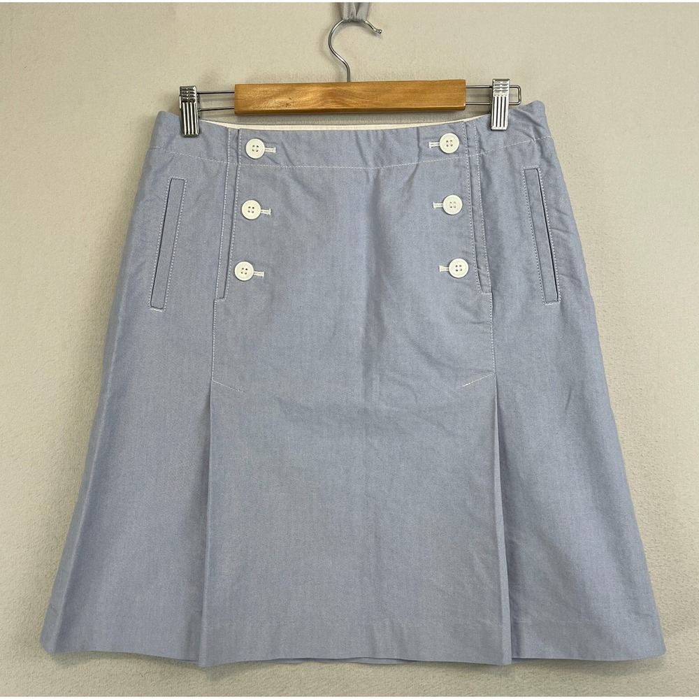 TALBOTS A-Line‎ Skirt Light Blue Nautical Sailor Summer Button Zip Size 8 Petite